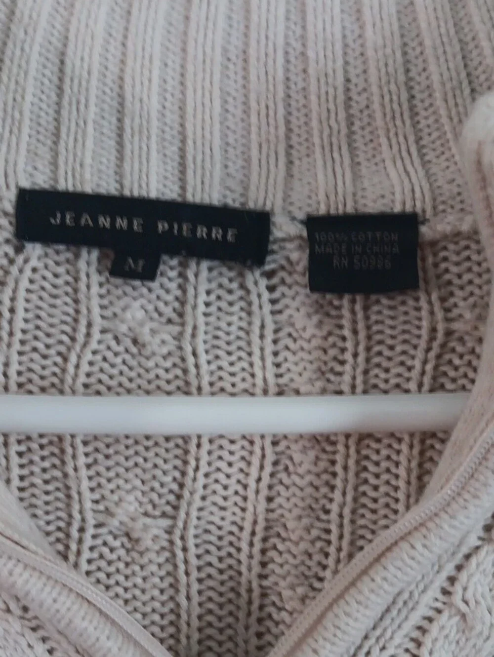 JEANNE PIERRE Cream Cable-Knit Half-Zip Sweater